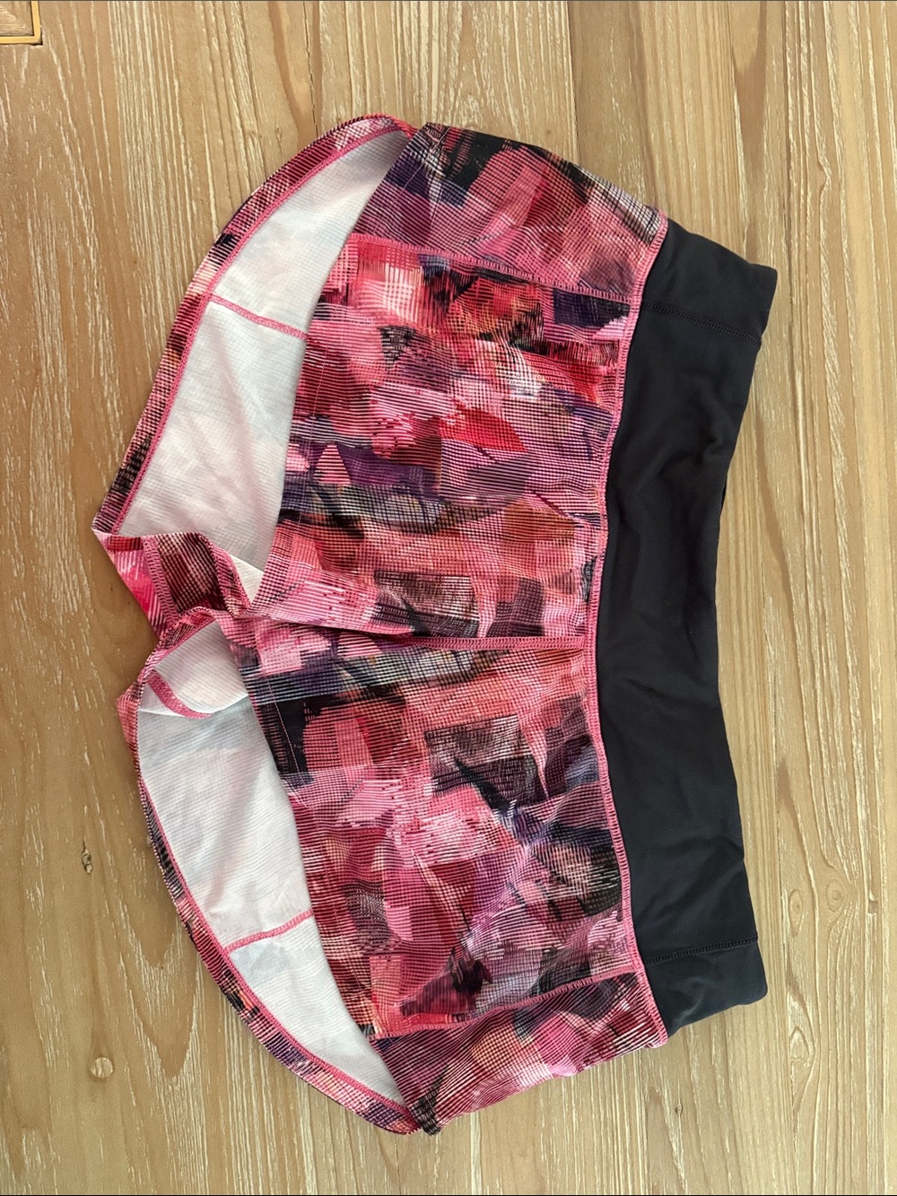 Women’s Pink Patterned Lululemon Shorts with Black Waistband